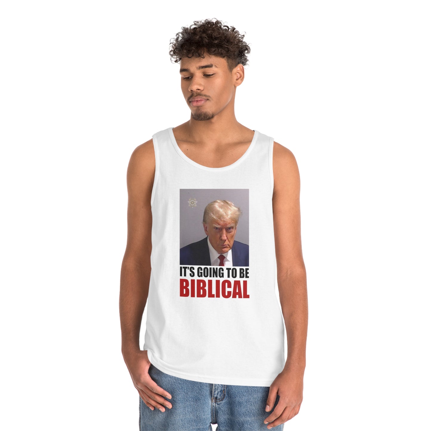 Trump Mugshot - It's Going To Be Biblical | Men's Heavy Cotton Tank Top