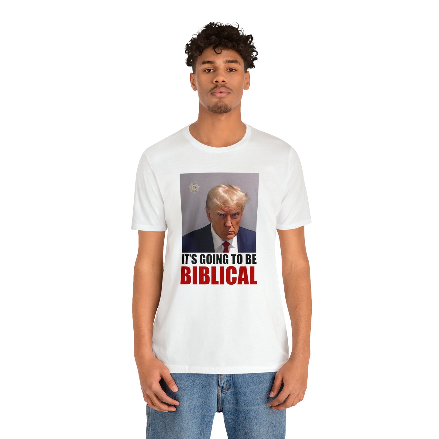 Trump Mugshot - It's Going To Be Biblical | Mens/Unisex Short Sleeve T-Shirt