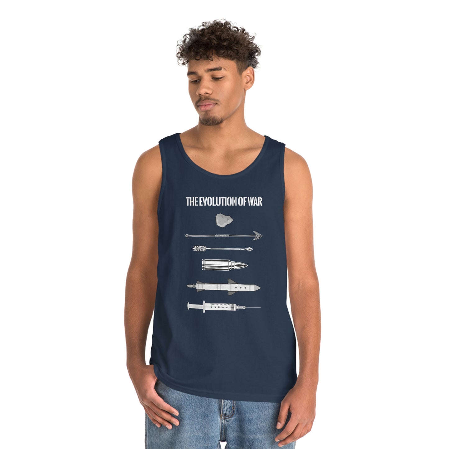 The Evolution of War | Men's Heavy Cotton Tank Top - Rise of The New Media