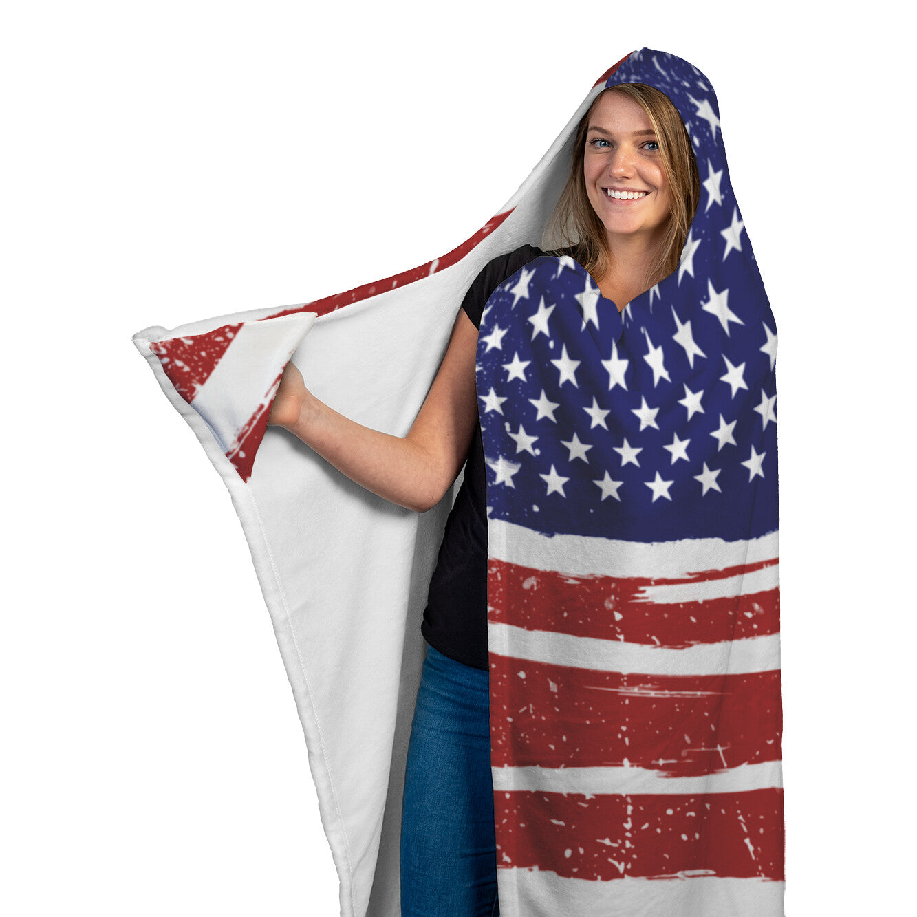 USA Flag with grunge effect Hooded Blanket - Rise of The New Media