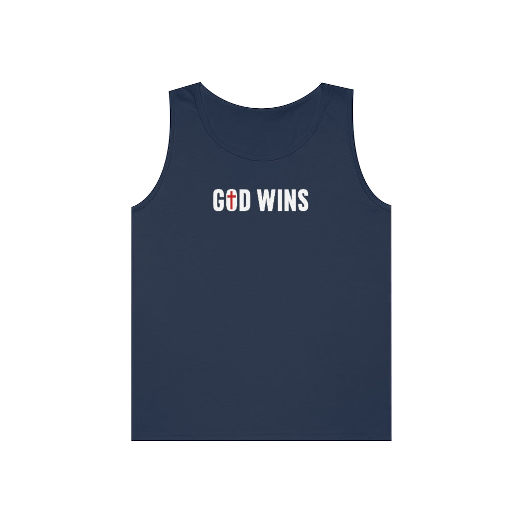God Wins | Men's Heavy Cotton Tank Top - Rise of The New Media