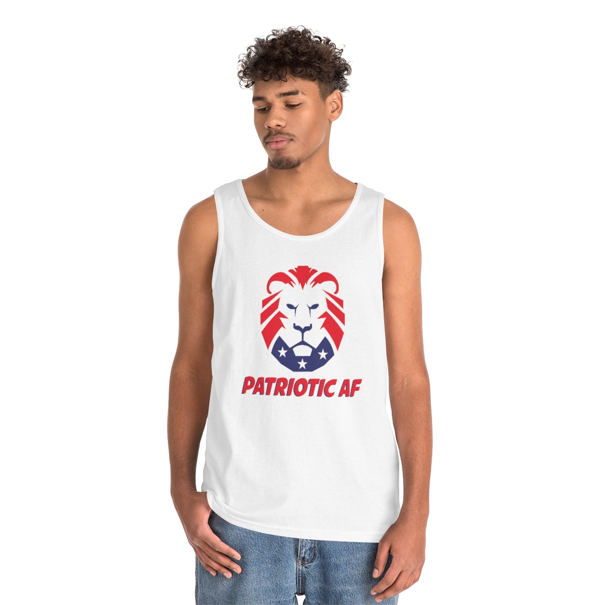 Patriotic AF with MAGA Lion | Men's Heavy Cotton Tank Top - Rise of The New Media