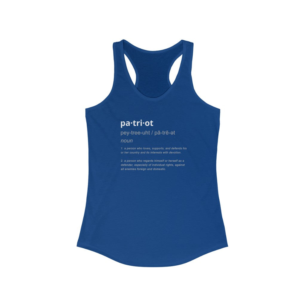 Patriot Definition | Women's Racerback Tank - Rise of The New Media