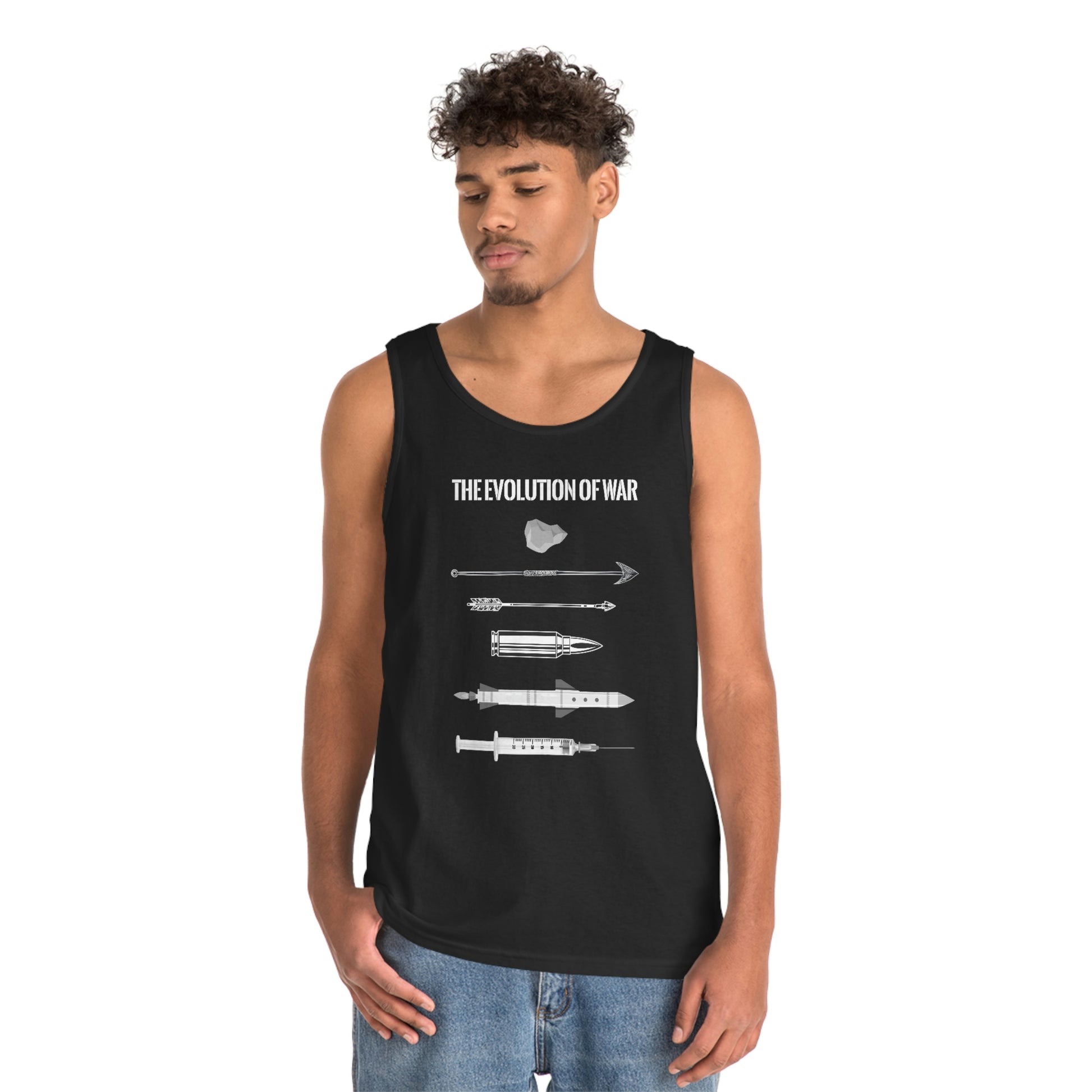 The Evolution of War | Men's Heavy Cotton Tank Top - Rise of The New Media