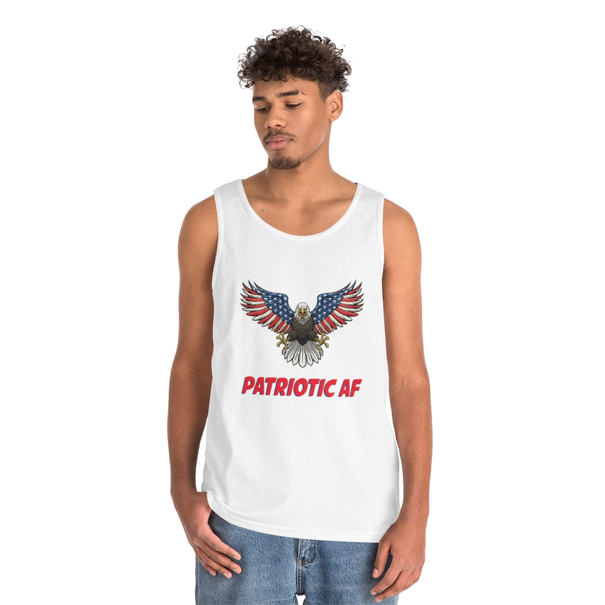 Patriotic AF with American Eagle 2 | Men's Heavy Cotton Tank Top - Rise of The New Media