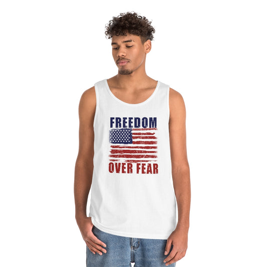 Freedom Over Fear | Men's Heavy Cotton Tank Top - Rise of The New Media