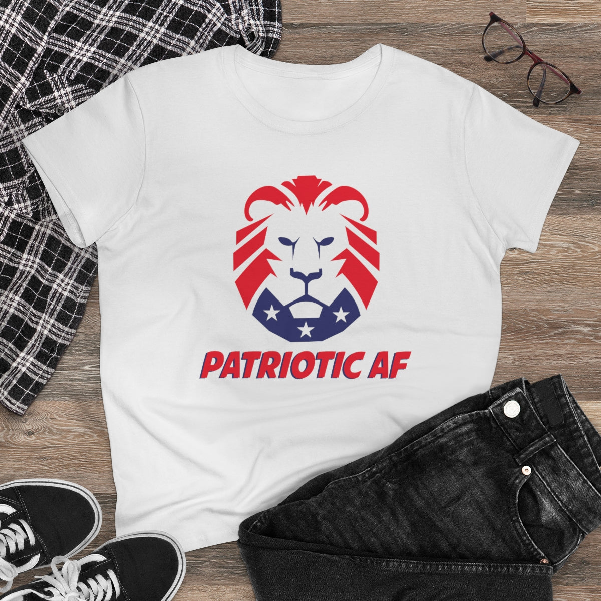 Patriotic AF with MAGA Lion | Women's Tee - Rise of The New Media